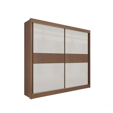 Imagem de Guarda Roupa Casal Cancun Ripado 2 Portas 6 Gavetas Com Pés - D' Doro Castanho/off White/ripado