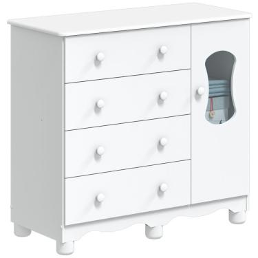 Imagem de Cômoda 1 Porta 4 Gavetas Luna - Moveis Peroba Branco Brilho