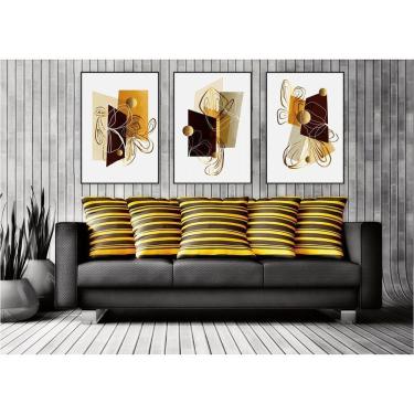 Imagem de Kit Com 3 Quadros Decorativos Abstratos Com Moldura Para Sala Quarto Escritório 52x72 Abstrato 001