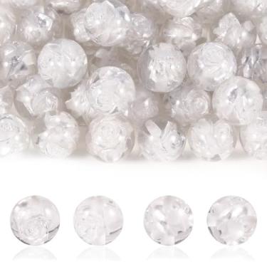 Imagem de 15 peças de contas de resina 16 mm redondas embutidas flores rosas sensação premium apto para DIY Dia dos Namorados pulseira colar chaveiro canetas contas corrente telefone (branco)