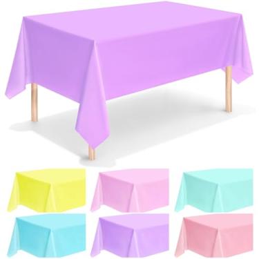 Imagem de COCPOK Pacote com 12 capas de mesa de plástico, toalhas de mesa retangulares descartáveis de cor pastel, 137 x 272 cm, toalhas de mesa de cores sortidas, toalhas de mesa pastel para festas, casamentos