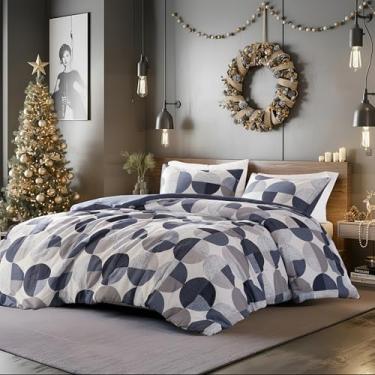 Imagem de Regency Heights Conjunto de edredom Queen estampado em três tons, 3 peças, microfibra ultramacia, quente e aconchegante para todas as estações, azul marinho e cinza