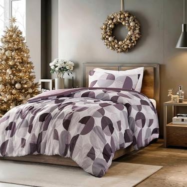 Imagem de Regency Heights Jogo de cama de solteiro com estampa em três tons, 2 peças, edredom quente e aconchegante para todas as estações, roxo ameixa e cinza