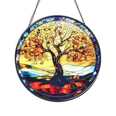Imagem de Wkyqes Tree of Life Captador de sol feito à mão para pendurar em vitrais com corrente - 20 cm, decoração de arte externa/interna para jardim, casamento, mãe, dia dos namorados e enfeites de Natal
