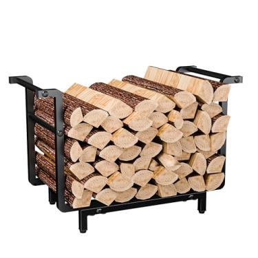 Imagem de FNBAR Rack de lenha externo e interno, armazenamento de madeira, suporte de lenha para lareira, pátio, jardim, suporta até 136 kg, pequeno rack de lenha, preto