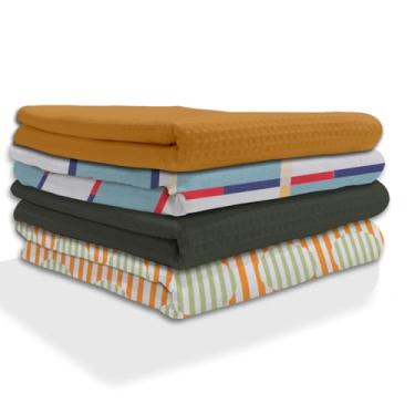 Imagem de IXORA DECOR Toalhas de cozinha de algodão impressas e tingidas sólidas multi-pupose toalhas de prato macias absorventes 50 x 70 centímetros dois waffles tingidos sólidos, duas estampas geométricas