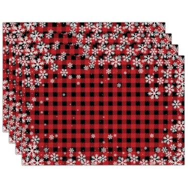 Imagem de Jogo americano xadrez de Natal Farmhouse, conjunto com 4, 30 x 45 cm, durável, impermeável, tapetes de mesa de pano, tapetes laváveis para decoração ao ar livre, inverno, casa, festa, cozinha, jantar