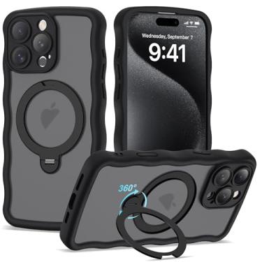 Imagem de BTBTCASE Capa compatível com iPhone 15 Pro Max com anel magnético rotativo de 360° e suporte invisível, compatível com Mag-Safe, linda capa protetora de celular fosca translúcida em forma de moldura