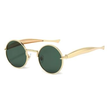 Imagem de Óculos de Sol Masculinos Retrô Pequenos e Redondos em Metal com Lentes Transparentes Estilo Oceano e Proteção UV400, Tendência Feminina Punk (Verde-dourado escuro)