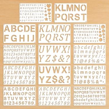 Imagem de Pacote com 14 estênceis de letras e símbolos de números, 1/2, 3/4, 1, 5 cm, estênceis reutilizáveis de letras pequenas para pintura, estêncil de alfabeto de plástico para artesanato faça você mesmo