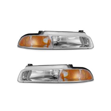 Imagem de Compatível com Cirrus/CR Cirrus 1995 1996 1997 1998 1999 2000 farol âmbar 95-00 Chrysler DG Stratus/PM Breeze conjunto de farol com carcaça cromada refletor motorista + passageiro