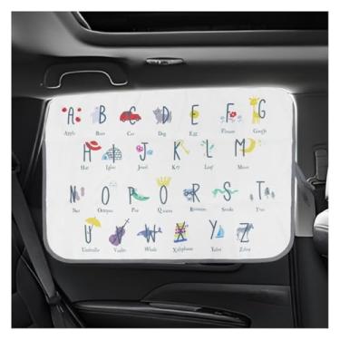 Imagem de Persiana de janela de carro para bebê, cortina de janela de carro blecaute magnético, estampa de desenho animado para janela lateral de carros para proteção contra raios sol/calor/raios UV (alfabeto