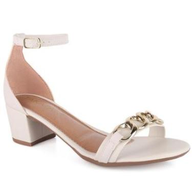 Imagem de Sandalia Feminina Salto Baixo Bloco Enfeite Corrente Festa Brilho A3.146-Feminino