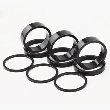 Imagem de LUSTRIB 9 espaçadores de fone de ouvido de bicicleta de 3,8 cm, 3 tamanhos de espaçadores de haste de bicicleta de liga de alumínio (3 x 10 mm + 3 x 5 mm + 3 x 2 mm) para MTB BMX Road Bike Garfo sem