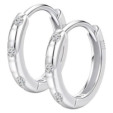Imagem de Brincos de argola de prata pequenos para mulheres, incrustação de 1 cm Cz, estilo minimalista, leves, elegantes e joias