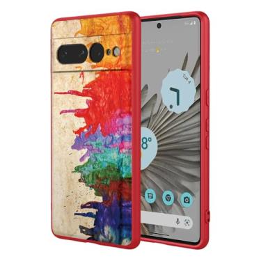 Imagem de OEURVQO Capa artística para Google 7 Pro, capa de silicone líquido de toque macio com forro fofo, compatível com carregamento sem fio, capa protetora para Google Pixel 7 Pro, aquarela vermelha