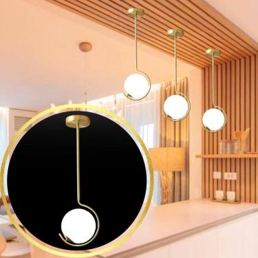 Imagem de Luminária Jabuticaba 60Cm Metal Dourada Globo Vidro Pendente