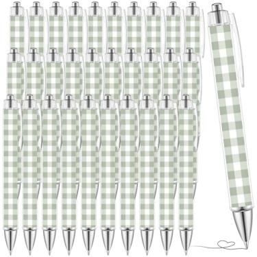 Imagem de Spakon 32 canetas esferográficas verdes quadriculadas temáticas, presentes para professores, estudantes, 1,00 mm, canetas de escrita lisas de tinta preta, material escolar, material de escritório para