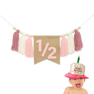 Imagem de Decorações Half Way to One Baby Girl, faixa de franja rosa de 1/2 caminho para uma menina, decorações de aniversário de 6 meses para bebês, suprimentos para festa de aniversário do primeiro semestre