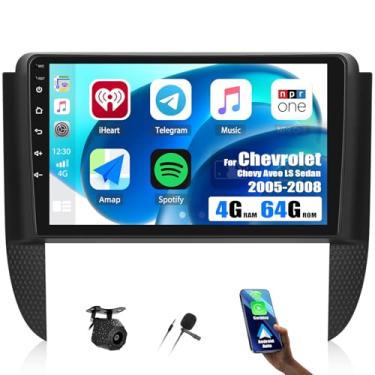Imagem de [4+64G] Estéreo automotivo Android 15 para Chevrolet Chevy Aveo LS Sedan 2005-2008 com carro sem fio e Android Auto, rádio de carro de 23 cm com conexão espelhada, Bluetooth, FM/RDS WiFi, GPS EQ, DSP
