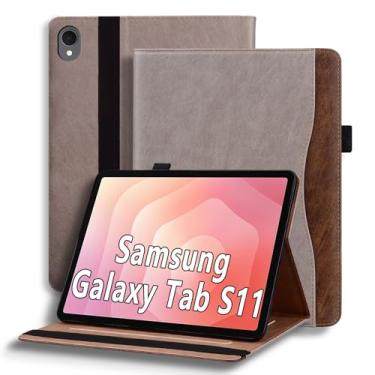 Imagem de TIPOYOROOS Capa para Samsung Galaxy Tab S11 2025 11 polegadas (SM-X736B/SM-X730) Smart Cover com bolso e porta-lápis, couro PU executivo com compartimento para cartão, cáqui