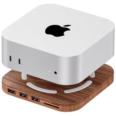 Imagem de FEIFANZHE Base para Mac mini 2024, hub Mac mini M4 com 3X USB 2.0, leitores de cartão SD/TF 3.0, transferência de dados de 480 Mbps, acessórios para estação de ancoragem M4/M4 Pro, material de madeira