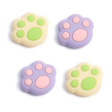 Imagem de DLseego 4 Pegas de polegar projetadas para Nintendo Switch 2 (2025), silicone macio Joycon controle analógico capa protetora antiderrapante botão Joycon Joystick Caps Capas, Cat Paw - Verde Roxo