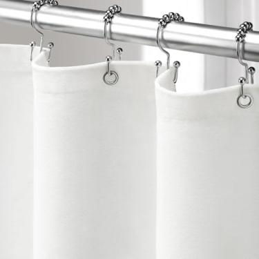 Imagem de XOGUIBO Cortina de chuveiro de linho branca, cortinas de chuveiro Boho Farmhouse para banheiro conjunto de forro de tecido natural de algodão 183 cm L x 198 cm C