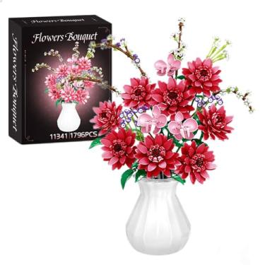 Imagem de Lreyrous Conjunto de montagem de buquê de flores artificiais, crisântemo artificial e orquídea, kit de modelo floral para decoração de casa, presente criativo para adultos a partir de 18 anos de idade