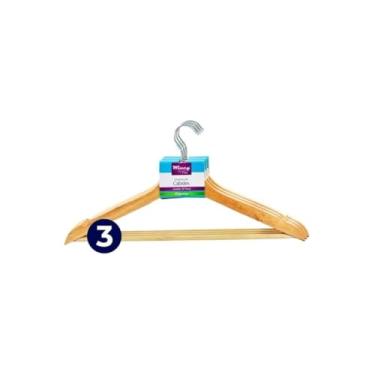 Imagem de Kit 3 Cabides de Madeira com Acabamento Envernizado, 45cm x 22,5cm, com Rachadura para Alça, Suporte para Roupas Pesadas