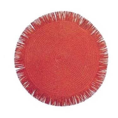 Imagem de Americano Redondo 38cm Sousplat Kit 2,4,6 Peças - Suplat de Mesa com Borda Desfiada Decorativo Elegante(VERMELHO,2)