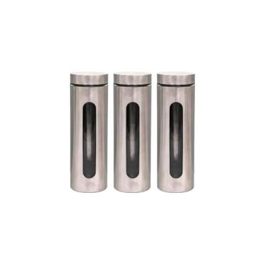 Imagem de Conjunto de 3 Potes em Vidro com Tampa Inox, Capacidades 870ml/1260ml/2130ml, Organizadores para Cozinha, Transparente, Altura 12-27,5cm