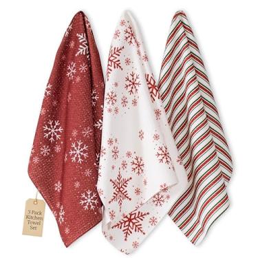 Imagem de Conjunto de 3 toalhas de cozinha de Natal com flocos de neve – panos de prato de microfibra com trama waffle 40,6 x 61 cm, toalhas de cozinha superabsorventes e sem fiapos para secagem, limpeza e