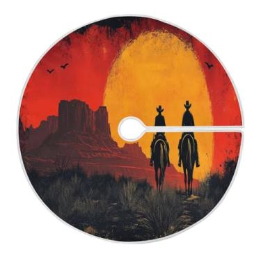 Imagem de Blueangle Saia de árvore de Natal de caubói do oeste americano de 90 cm - poliéster macio e resistente a rugas, decoração de férias para festas de Natal, árvore festiva e decoração de casa (201)