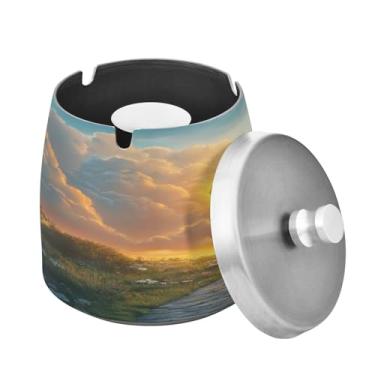 Imagem de Blueangle Cinzeiro de nuvem de coração dos namorados com tampa para cigarros, à prova de vento/chuva, aço inoxidável, sem fumaça, inodoro, cinzeiro para uso interno ou externo (119)