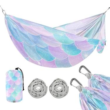 Imagem de ATTX Linda rede de acampamento com escamas de sereia – Redes leves e portáteis, capacidade de 150 kg para uso interno, caminhadas, mochilão, viagens, quintal, praia (353)