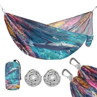 Imagem de ATTX Rede de acampamento colorida para recifes de corais – Redes leves e portáteis, capacidade de 150 kg para uso interno, caminhadas, mochilão, viagens, quintal, praia (666)