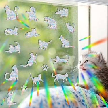 Imagem de 1 peça de decalques de janela de apanhador de sol design contemporâneo de mosaico de PVC holográfico para janelas, espelhos e decoração de quarto, 1 peça, gato