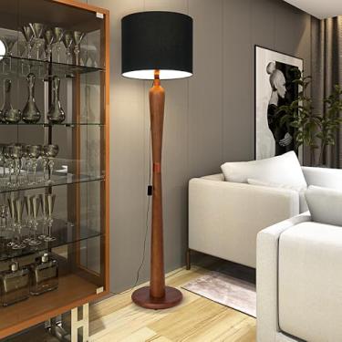 Imagem de Luminária de Chão Imperial, Abajur Coluna de Madeira Maciça Design Moderno, Cúpula Tecido Preto, Detalhes Cobre, Altura 160cm (Preta)