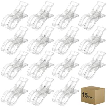 Imagem de Muitcdo Pacote com 15 clipes de arco de balão, grampos grandes de mola transparente para pano de fundo, clipes de plástico de 8,5 cm, suprimentos para acessórios de decoração de aniversário, toalhas