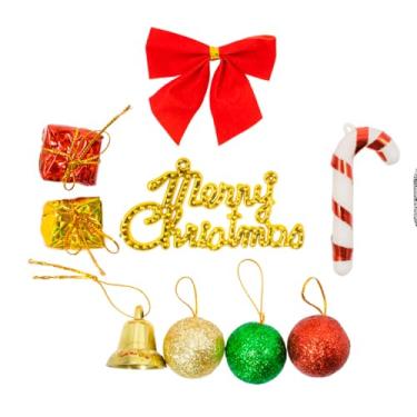 Imagem de Enfeite Decoração para Árvore de Natal, 9 Peças, Plástico, Tema Natalino, Bolinhas, Presentes, Laço, Sino, Bengala