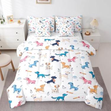 Imagem de Erosebridal Conjunto de cama de cachorro de desenho animado queen, conjunto de cama colorido para filhotes, 7 peças para crianças, meninos, meninas, edredom de animais de estimação, conjunto de cama