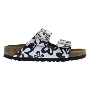 Imagem de Birkenstock Sandália unissex adulta Arizona Slide, Blooms Branco/Core Black/White, 9-9.5 Narrow Women/7-7.5 Narrow Men