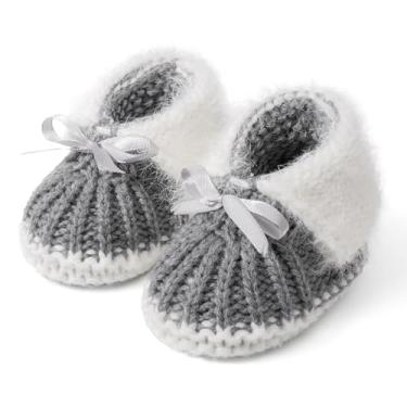 Imagem de Meckior Botas de bebê recém-nascido First Walkers Sapatos aconchegantes quentes de crochê à mão meias macias para bebês meninos e meninas, 02 Cinza, 0-3 Months Infant
