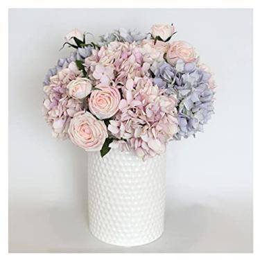 Imagem de LMJYU Flores Artificiais Buquê de Hortênsia Artificial Arranjo de Flores de Seda para Casamento, Mini Hortênsia Casa Escritório Banquete Decoração Vaso Flores para Decoração