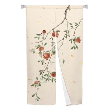 Imagem de Leowefowa Cortina de porta longa japonesa Noren tradicional estilo chinês cortinas de cozinha tratamento de janela romã impresso cortina de porta tapeçaria divisória de quarto pendurado decoração de