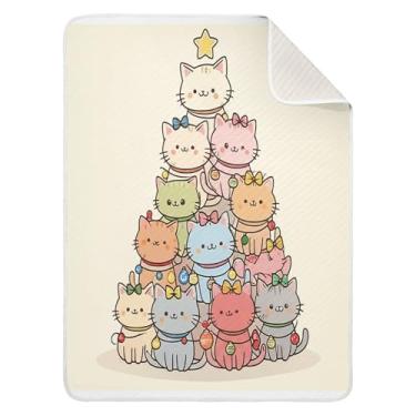 Imagem de Wassud Cobertor para bebês com árvores de Natal e gatos para meninos e meninas, macio e recém-nascido, cobertor aconchegante de algodão essencial para berçário, viagem, berço, carrinho 76 x 101 cm