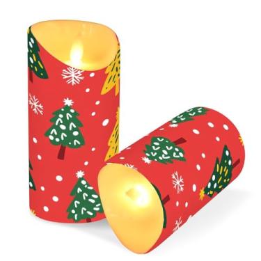 Imagem de Blueangle Pacote com 2 velas de árvore de Natal sem chamas com controle remoto e temporizador, velas LED cintilantes (7,6 cm x 9,9 cm) para decoração de casa, casamento, acampamento (746)