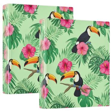Imagem de Burbuja Pasta Toucans de hibisco com 3 argolas de 3 cm para trabalho de escritório, fichário aberto D serve para papel tamanho carta com visão clara, 2 bolsos, pacote com 2