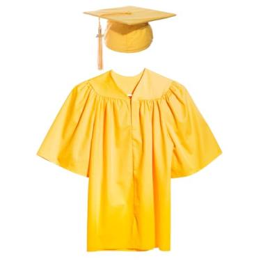 Imagem de Happy Graduates Conjunto de formatura infantil fosco, boné, vestido, borla, berloque, Dourado, M